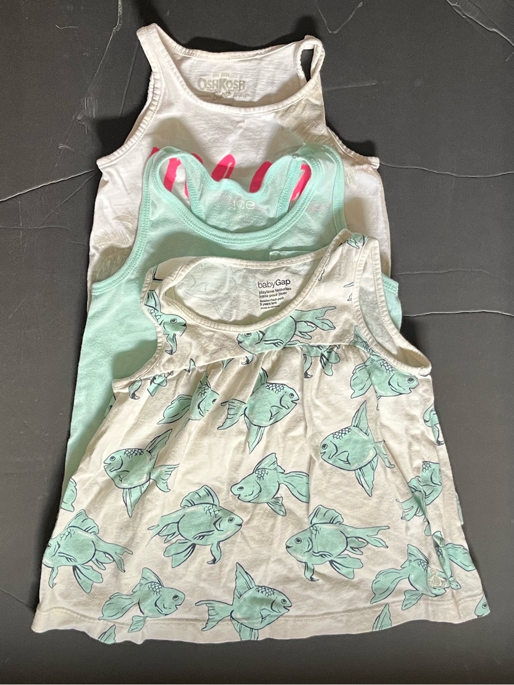 Girls Tank Top Set - White, Mint Green, Teal Fish Print size 3T